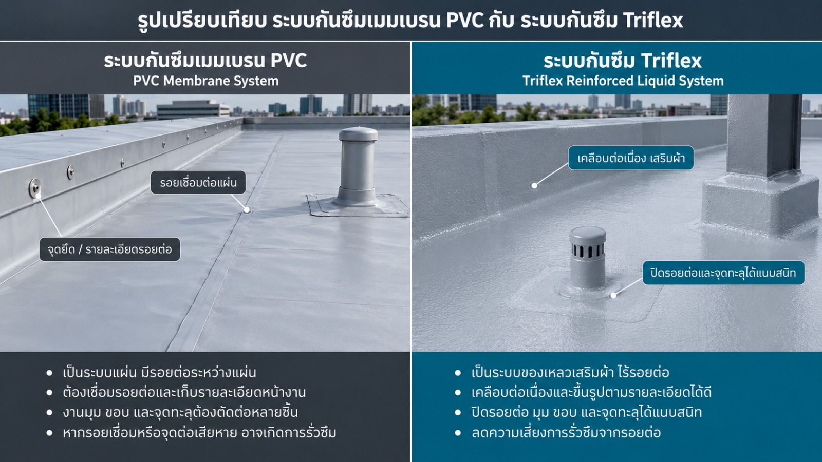 เปรียบเทียบระบบแผ่นที่มีรอยต่อกับระบบของเหลวไร้รอยต่อ